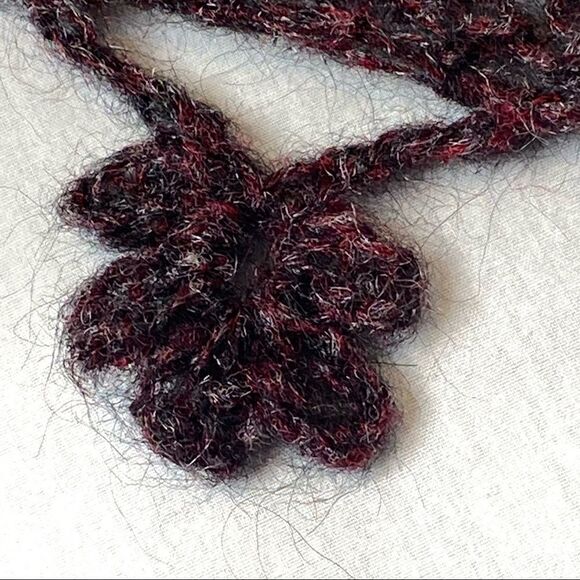 Hand knit burgundy and gray mohair triangle scarf size 78” X 23” - Picture 12 of 13